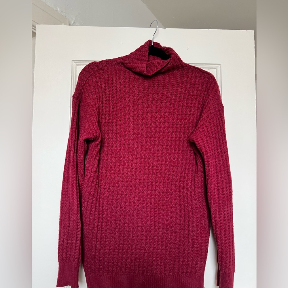 Red comfortable turtleneck knit long sleeve sweater